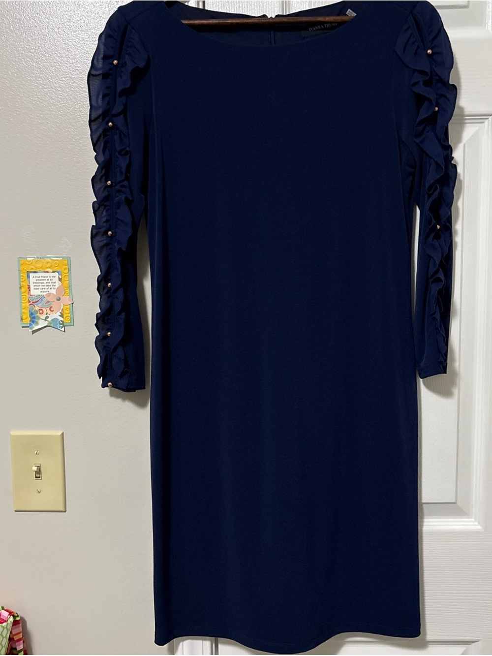 Ivanka Trump Navy Blue Mini Dress with Ruched Sleeves